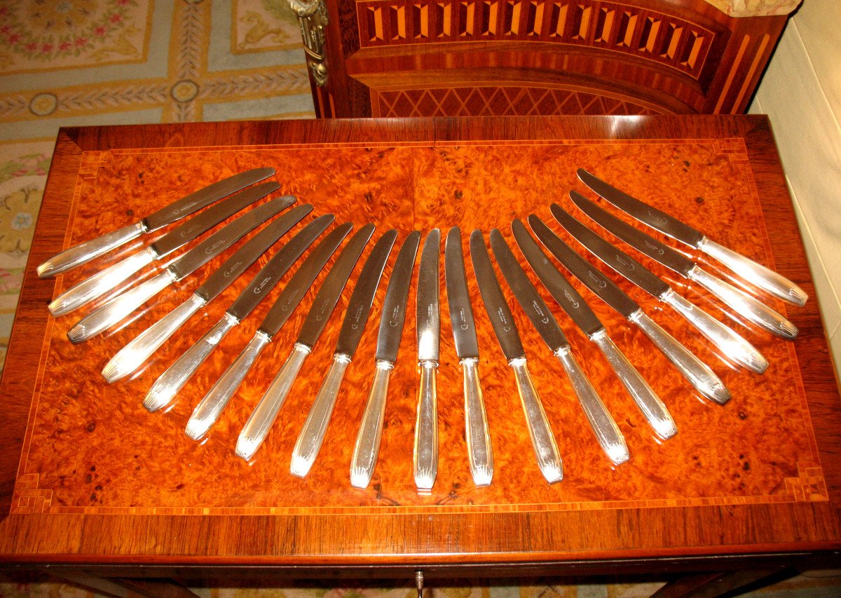 18 Large Silver Metal Knives Félix Frères In Toulouse In Art Deco Style-photo-1