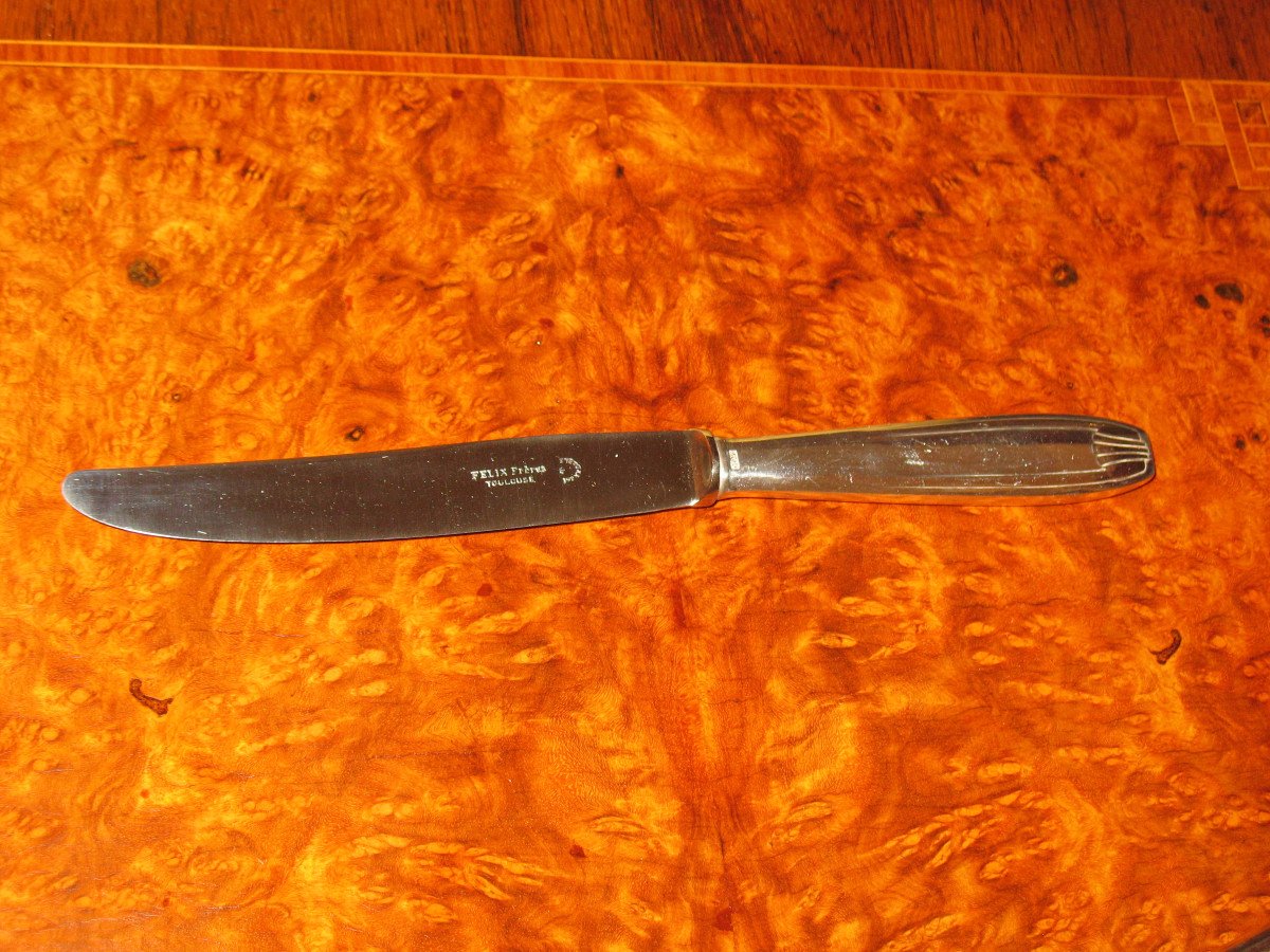 18 Large Silver Metal Knives Félix Frères In Toulouse In Art Deco Style-photo-2