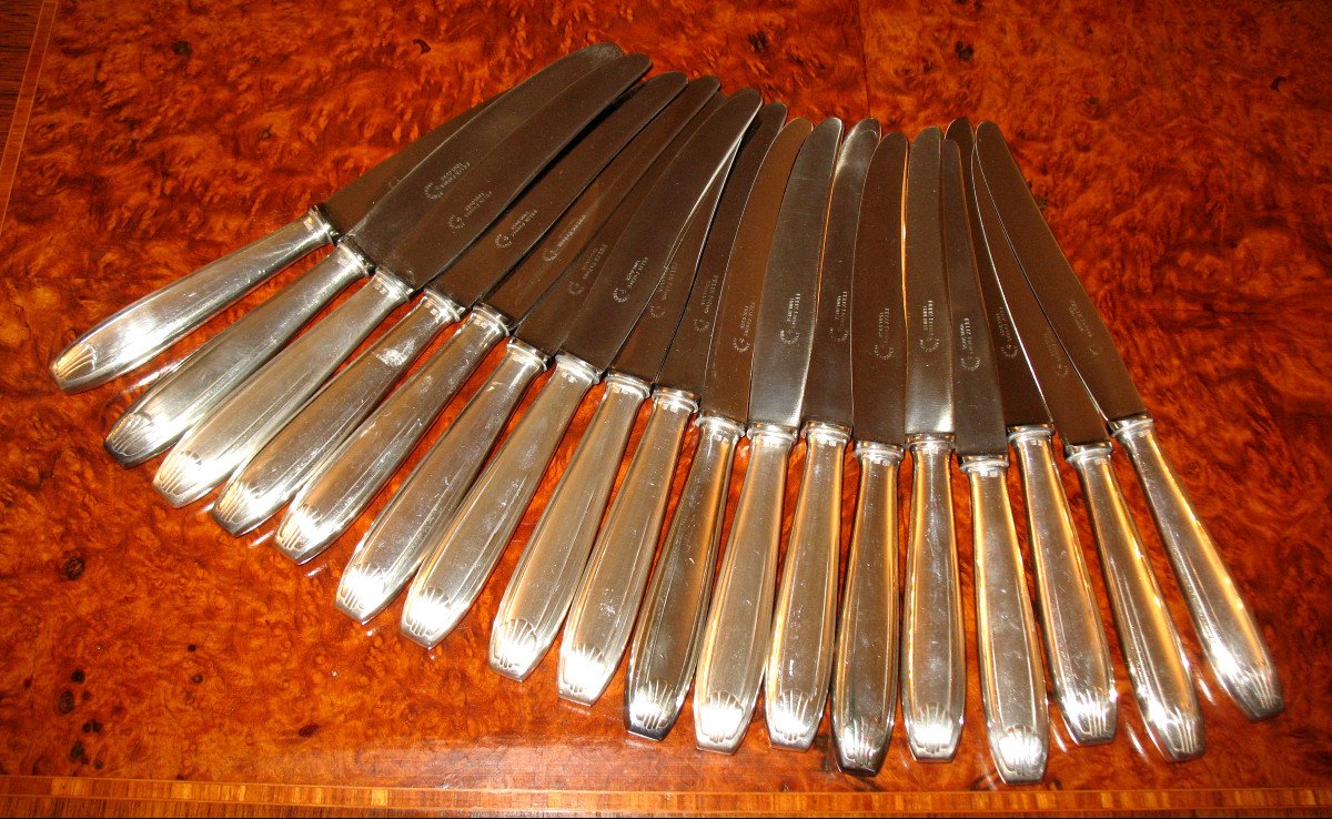 18 grands couteaux en métal argenté Félix Frères à Toulouse de style Art Déco-photo-6
