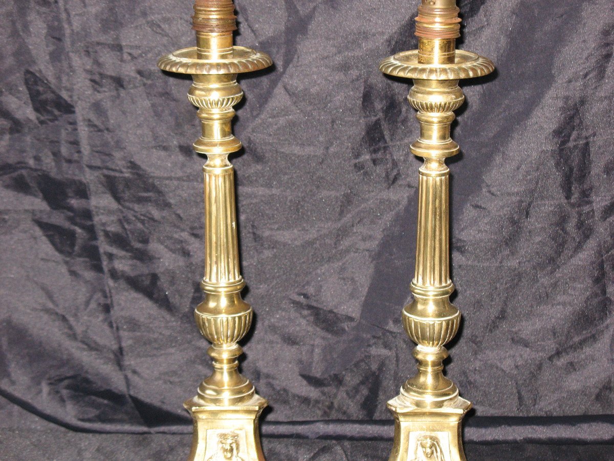 Pair Of Candlesticks Mounted As Bronze Lamps From The Early 20th Century-photo-1