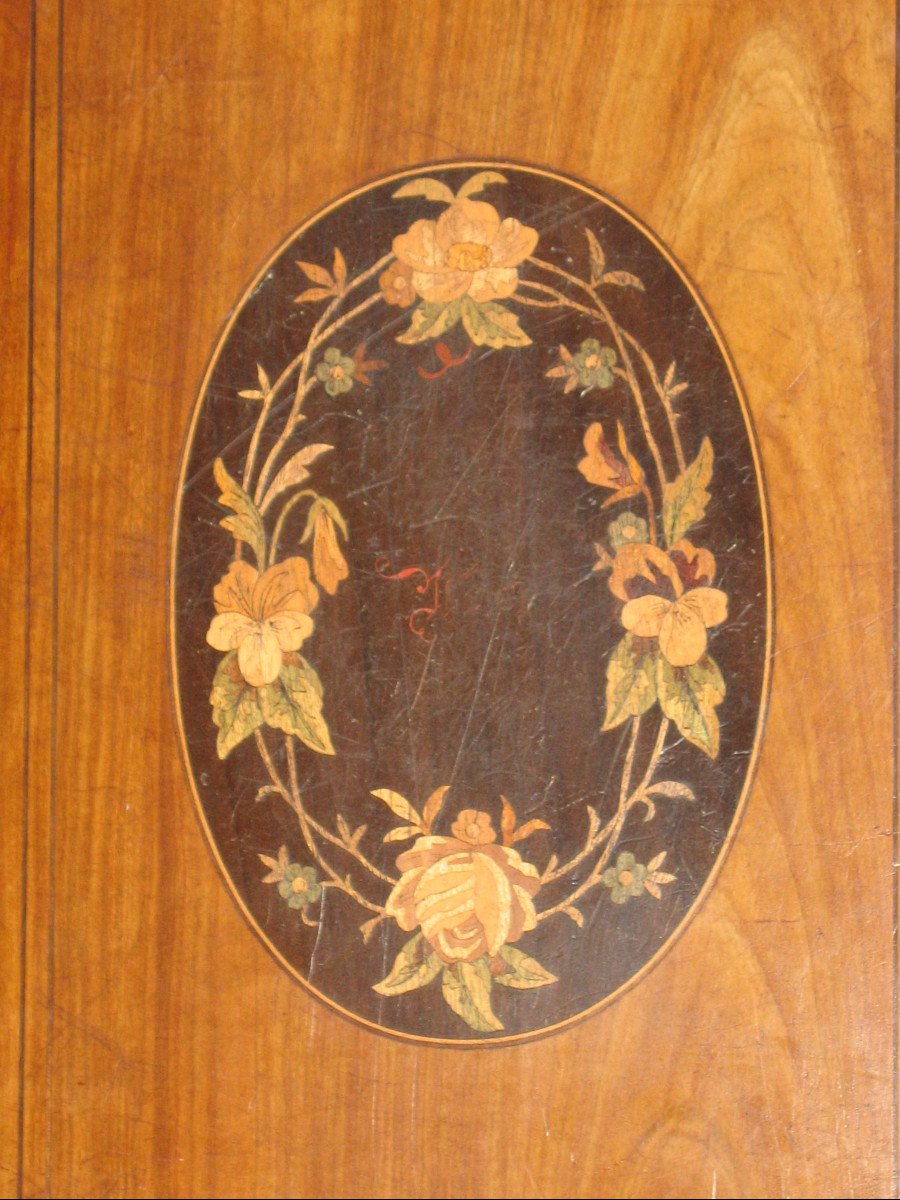 Porte documents de notaire en marqueterie et bois de rose à décor floral époque 19ème-photo-2
