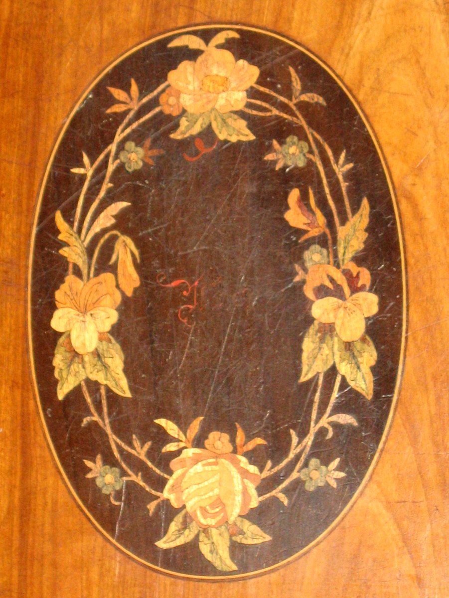 Porte documents de notaire en marqueterie et bois de rose à décor floral époque 19ème-photo-6