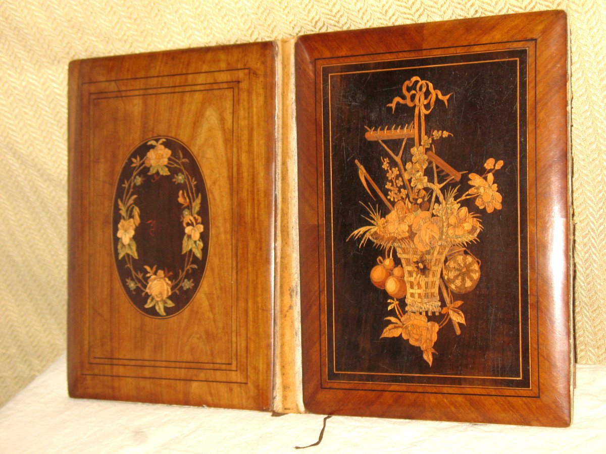 Porte documents de notaire en marqueterie et bois de rose à décor floral époque 19ème