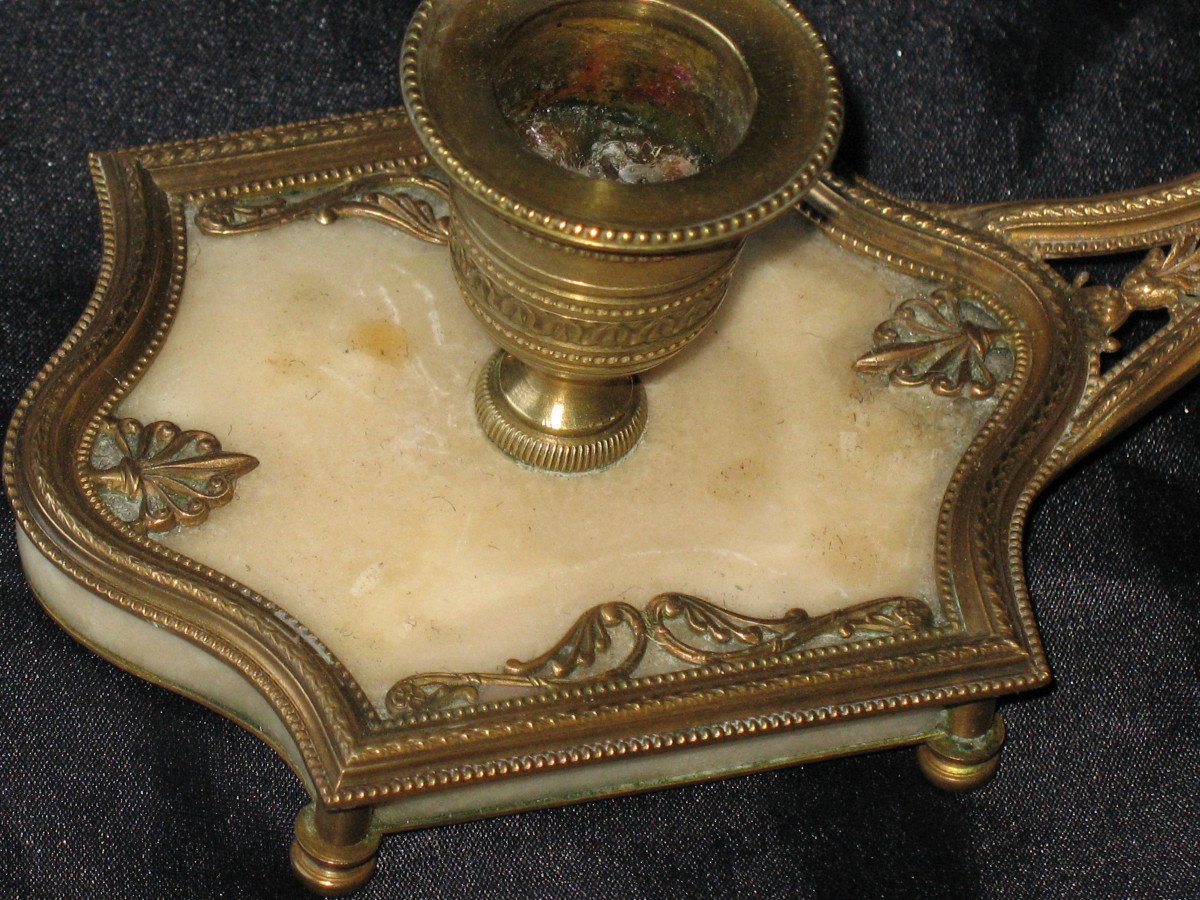 Hand Candle Holder In Bronze And Marble 19th Century Louis XVI Style-photo-2