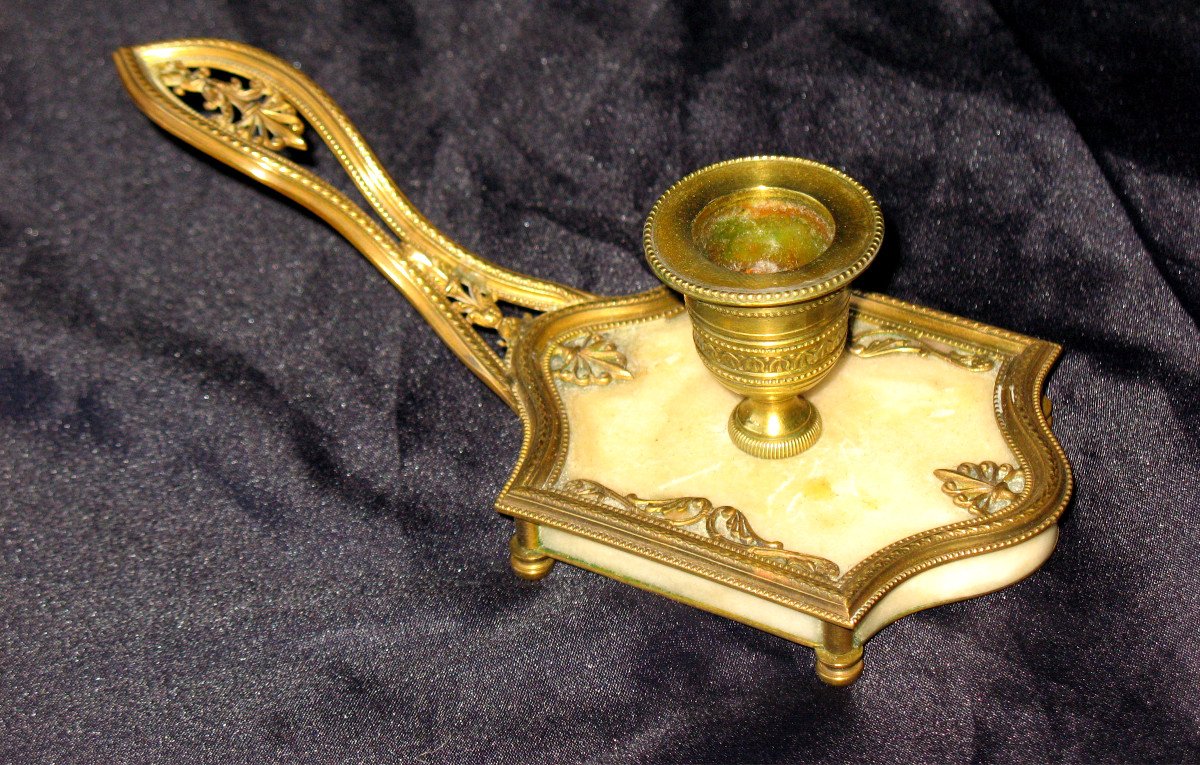 Hand Candle Holder In Bronze And Marble 19th Century Louis XVI Style-photo-7