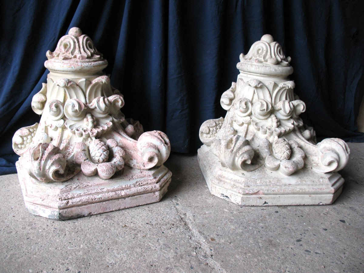 Pair Of 19th Century Louis XV Style Terracotta Wall Light Consoles