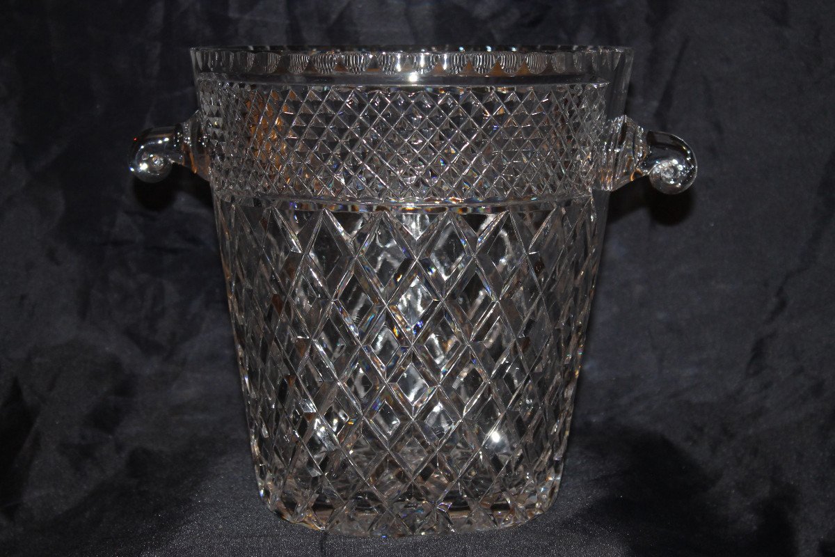 20th Century Cut Crystal Champagne Bucket Decorated With Diamond Points-photo-2