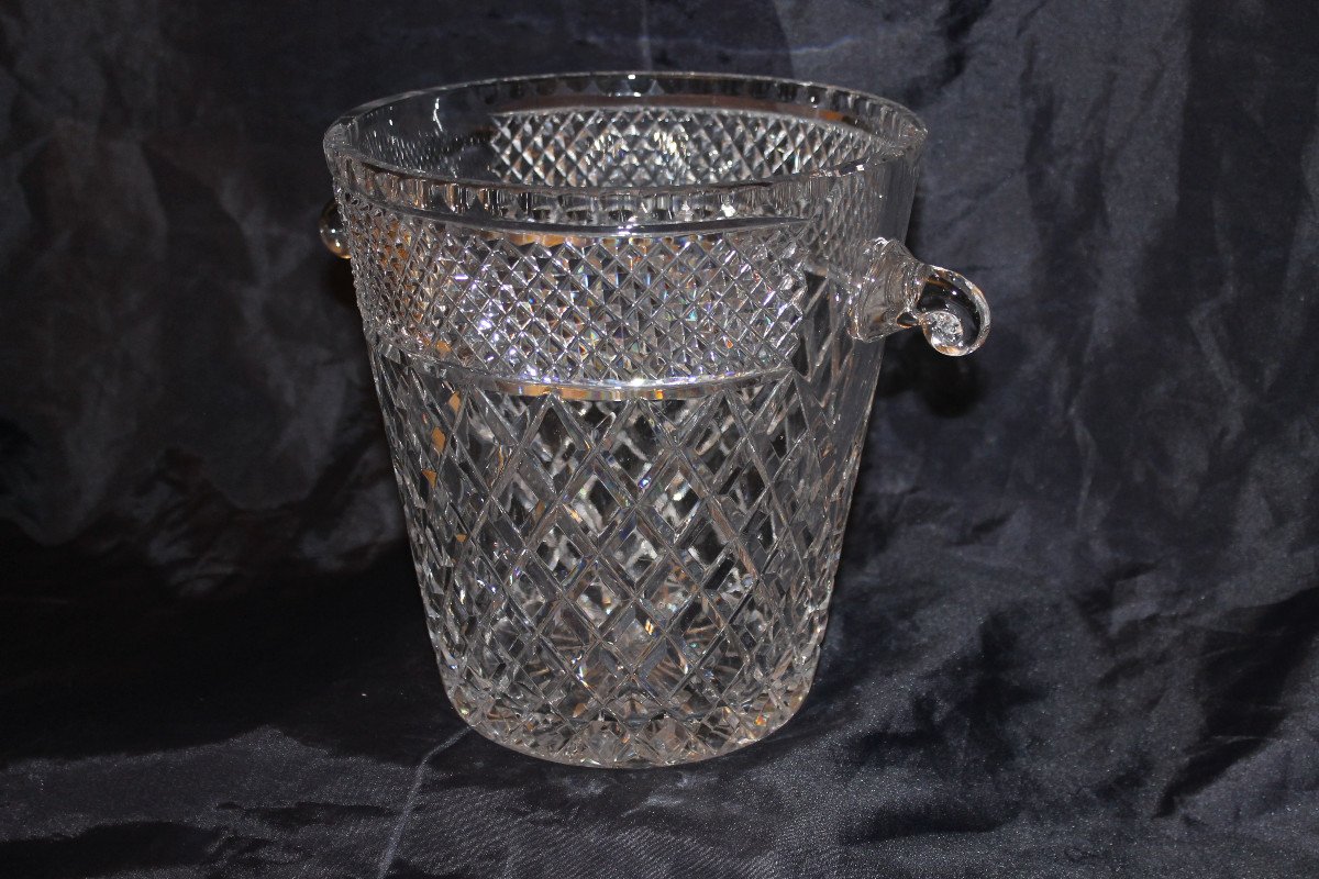 20th Century Cut Crystal Champagne Bucket Decorated With Diamond Points-photo-4