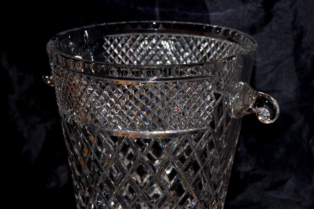 20th Century Cut Crystal Champagne Bucket Decorated With Diamond Points-photo-1
