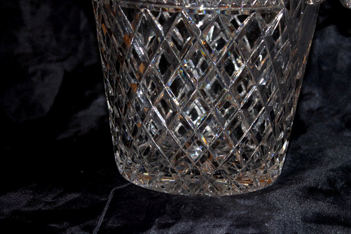 20th Century Cut Crystal Champagne Bucket Decorated With Diamond Points-photo-2
