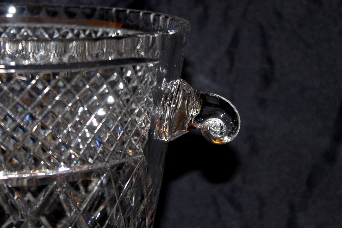 20th Century Cut Crystal Champagne Bucket Decorated With Diamond Points-photo-3