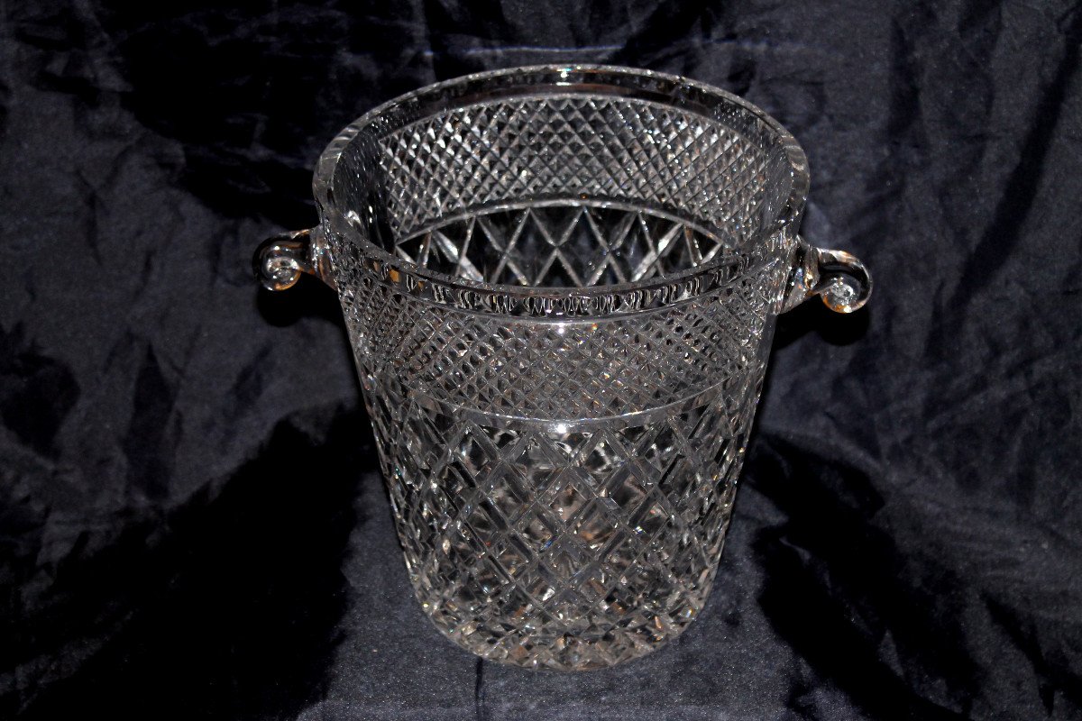 20th Century Cut Crystal Champagne Bucket Decorated With Diamond Points-photo-4