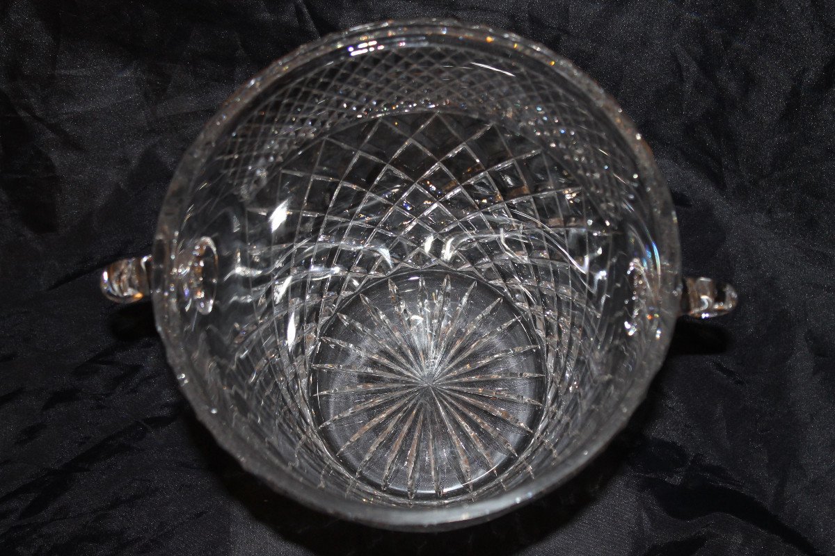 20th Century Cut Crystal Champagne Bucket Decorated With Diamond Points-photo-5