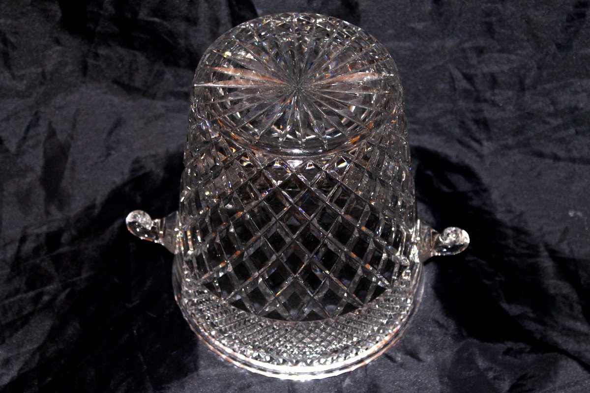20th Century Cut Crystal Champagne Bucket Decorated With Diamond Points-photo-6