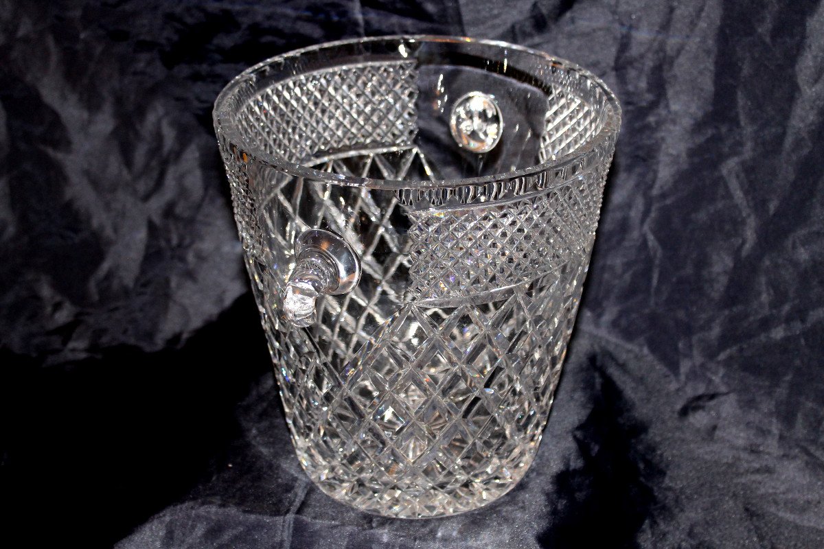 20th Century Cut Crystal Champagne Bucket Decorated With Diamond Points-photo-7