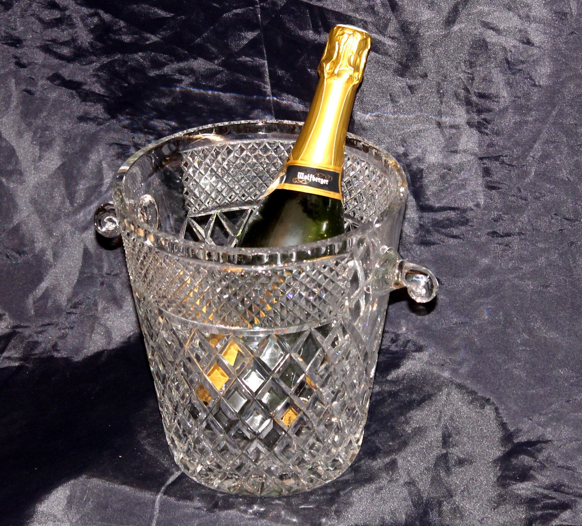 20th Century Cut Crystal Champagne Bucket Decorated With Diamond Points-photo-8