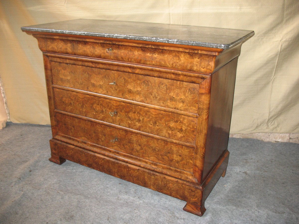 Restoration Period Chest Of Drawers In Walnut And Burr Walnut With 5 Drawers, 19th Century-photo-2