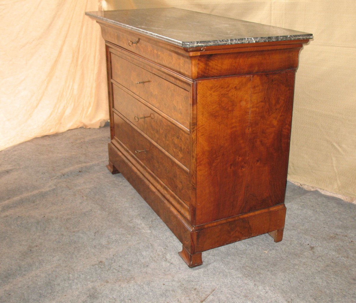Restoration Period Chest Of Drawers In Walnut And Burr Walnut With 5 Drawers, 19th Century-photo-3