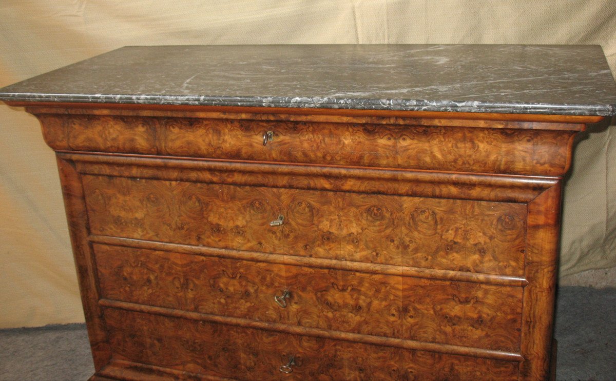Restoration Period Chest Of Drawers In Walnut And Burr Walnut With 5 Drawers, 19th Century-photo-1
