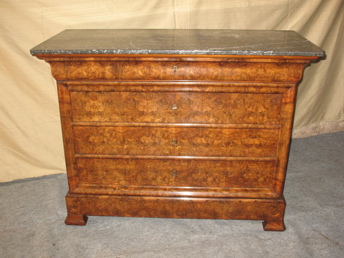 Restoration Period Chest Of Drawers In Walnut And Burr Walnut With 5 Drawers, 19th Century-photo-5