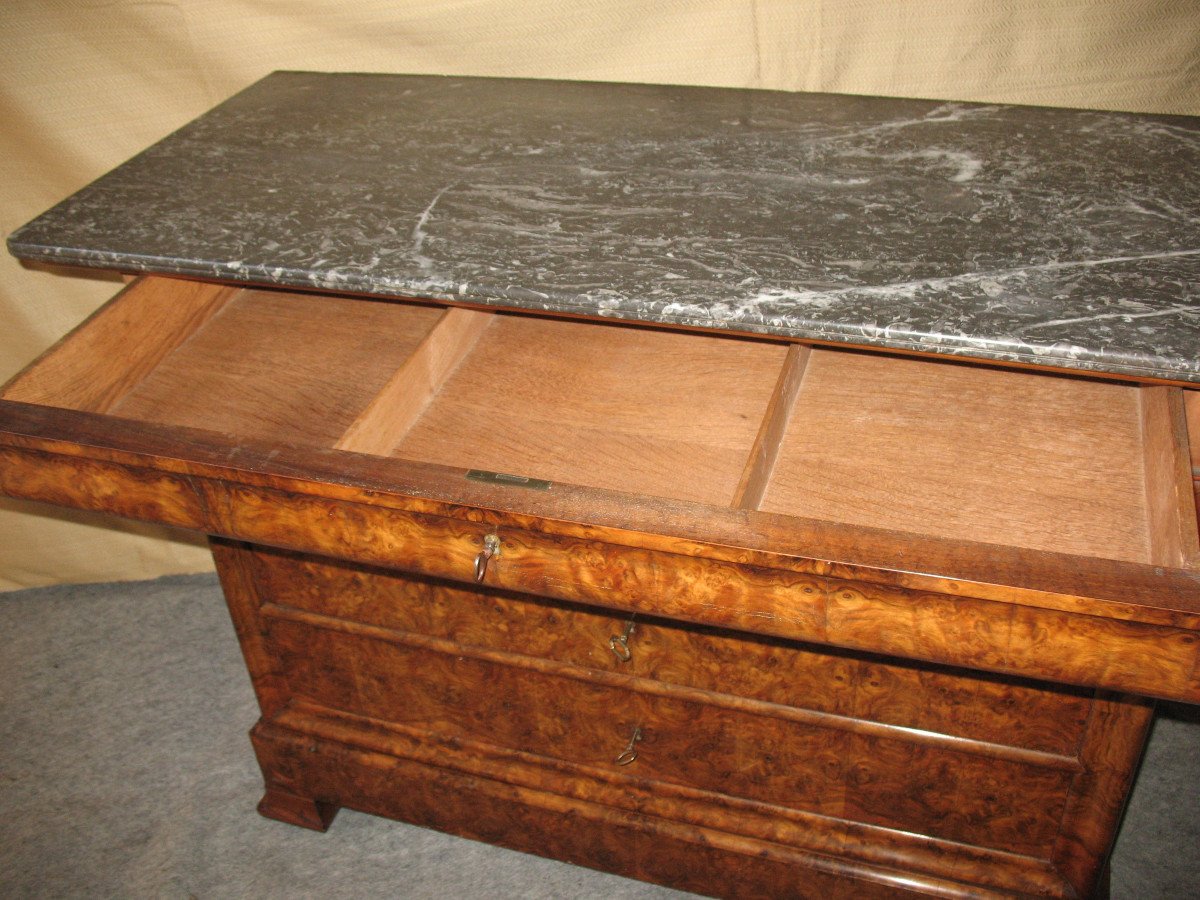Restoration Period Chest Of Drawers In Walnut And Burr Walnut With 5 Drawers, 19th Century-photo-7