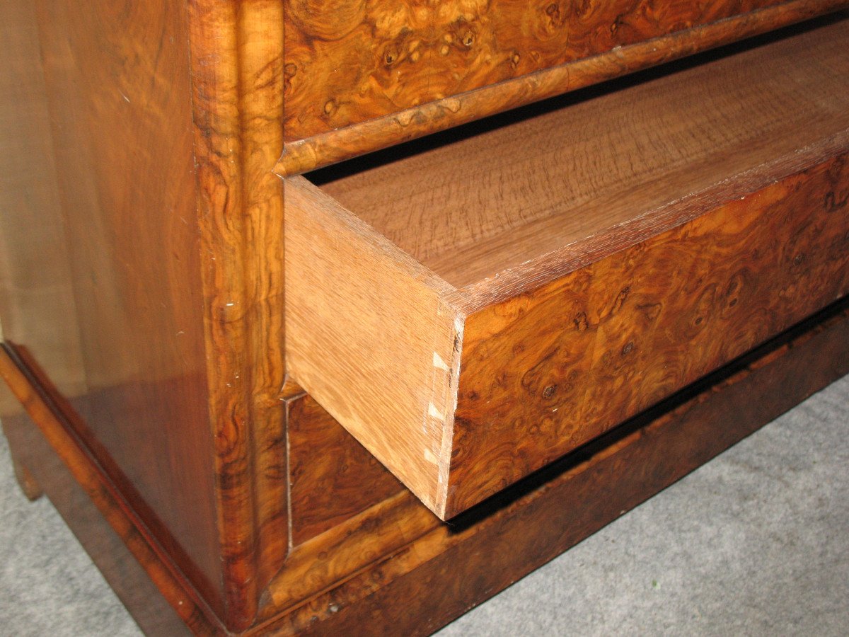 Restoration Period Chest Of Drawers In Walnut And Burr Walnut With 5 Drawers, 19th Century-photo-8