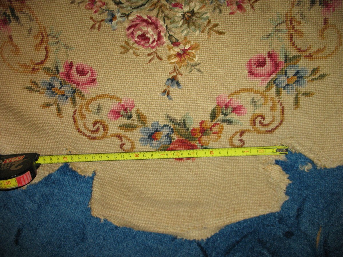 Tapisserie florale au point garniture de chaise fait main de style Louis XVI-photo-6