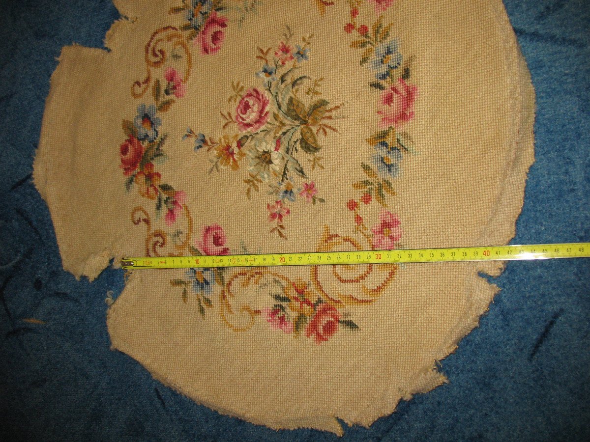 Tapisserie florale au point garniture de chaise fait main de style Louis XVI-photo-7
