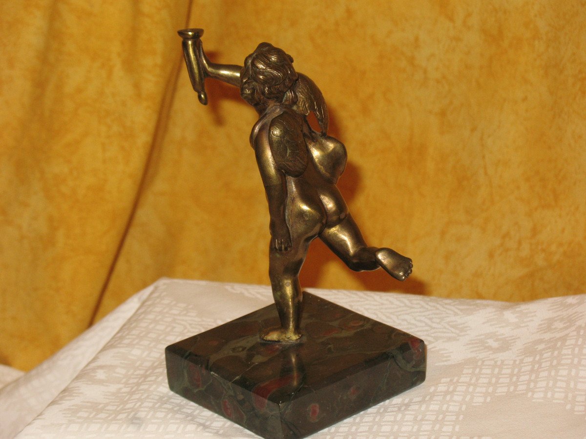 Bronze Sculpture Of A Cherub Carrying A Torch-photo-4