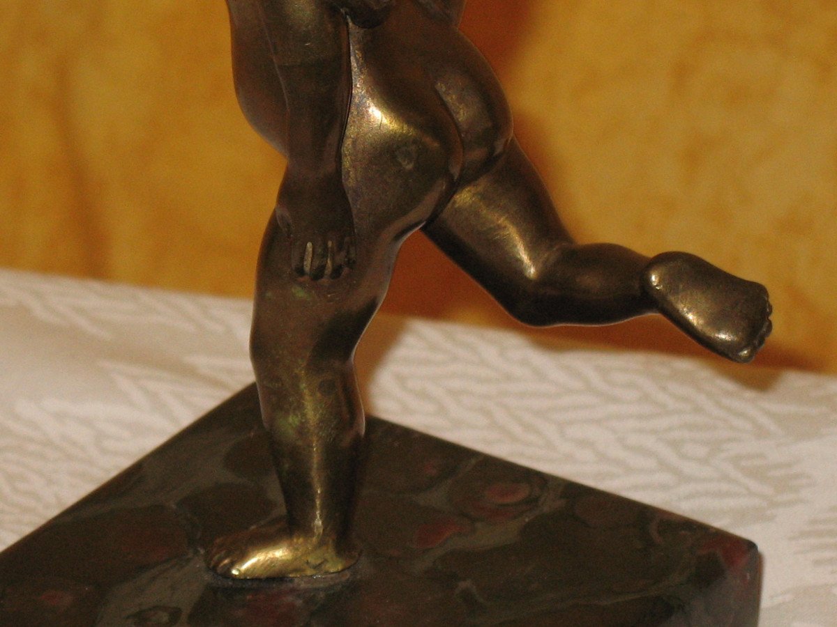 Bronze Sculpture Of A Cherub Carrying A Torch-photo-5