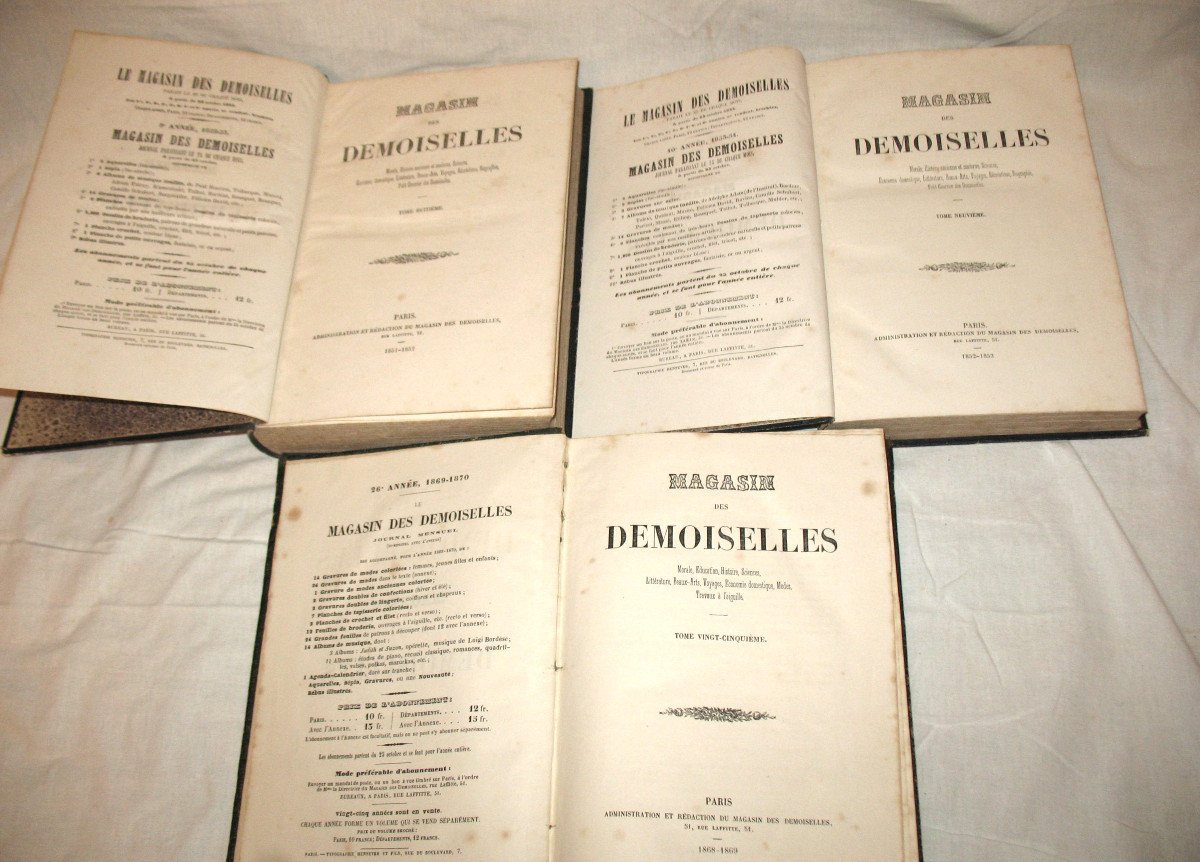 Magasin des demoiselles 3 volumes complets avec planches en couleur gravures de mode 1850 à 69-photo-4