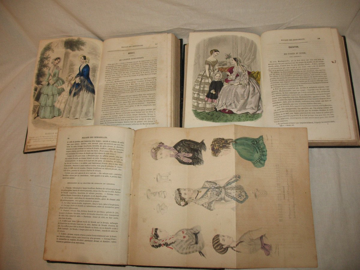 Magasin des demoiselles 3 volumes complets avec planches en couleur gravures de mode 1850 à 69-photo-3