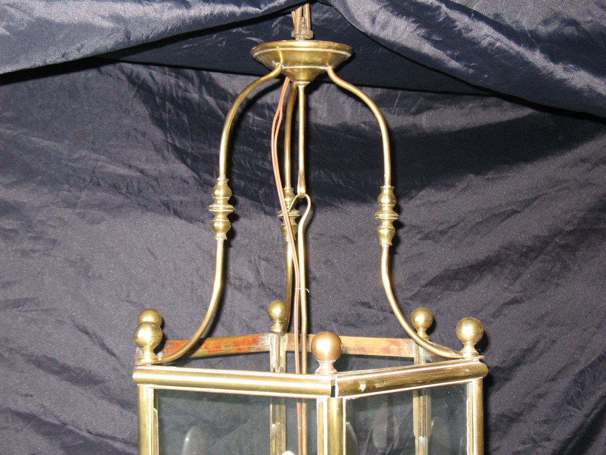 Lanterne  exagonale à 3 lumières en bronze et laiton de style Louis XIV époque début 20ème-photo-3
