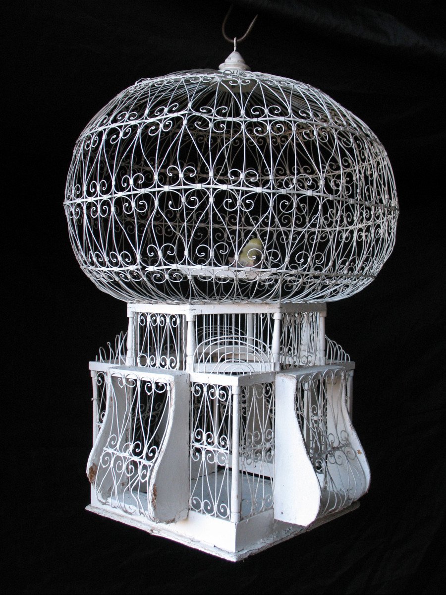 Hot-air Bird Cage In Worked Iron, Romantic Style, Circa 1900-photo-1