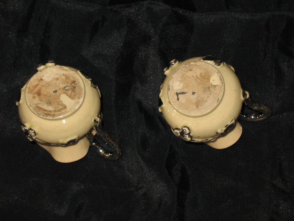 Pair Of Langeais Earthenware Dinette Pitchers Decorated With Berries, 19th Century-photo-7