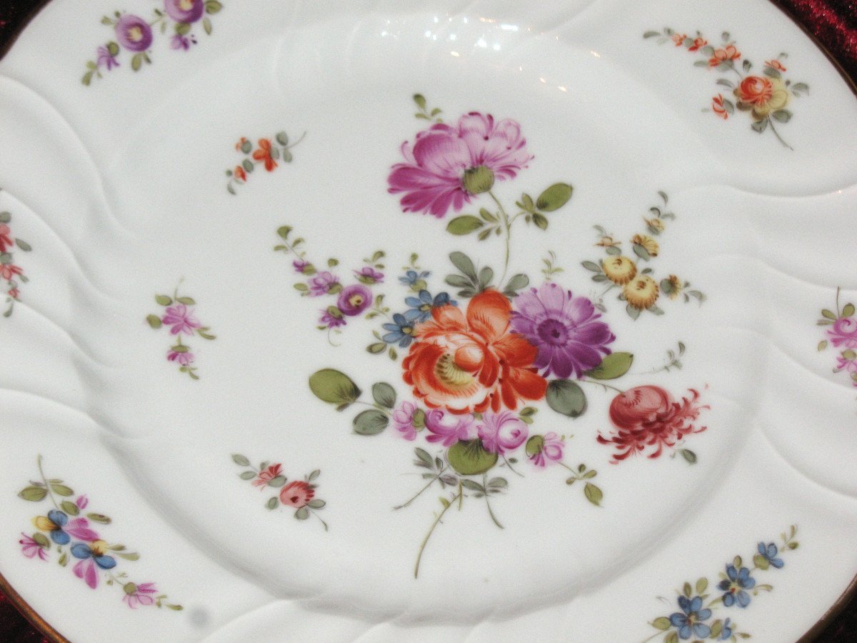 Assiettes en porcelaine  décor floral de Saxe Meissen époque 20ème-photo-5