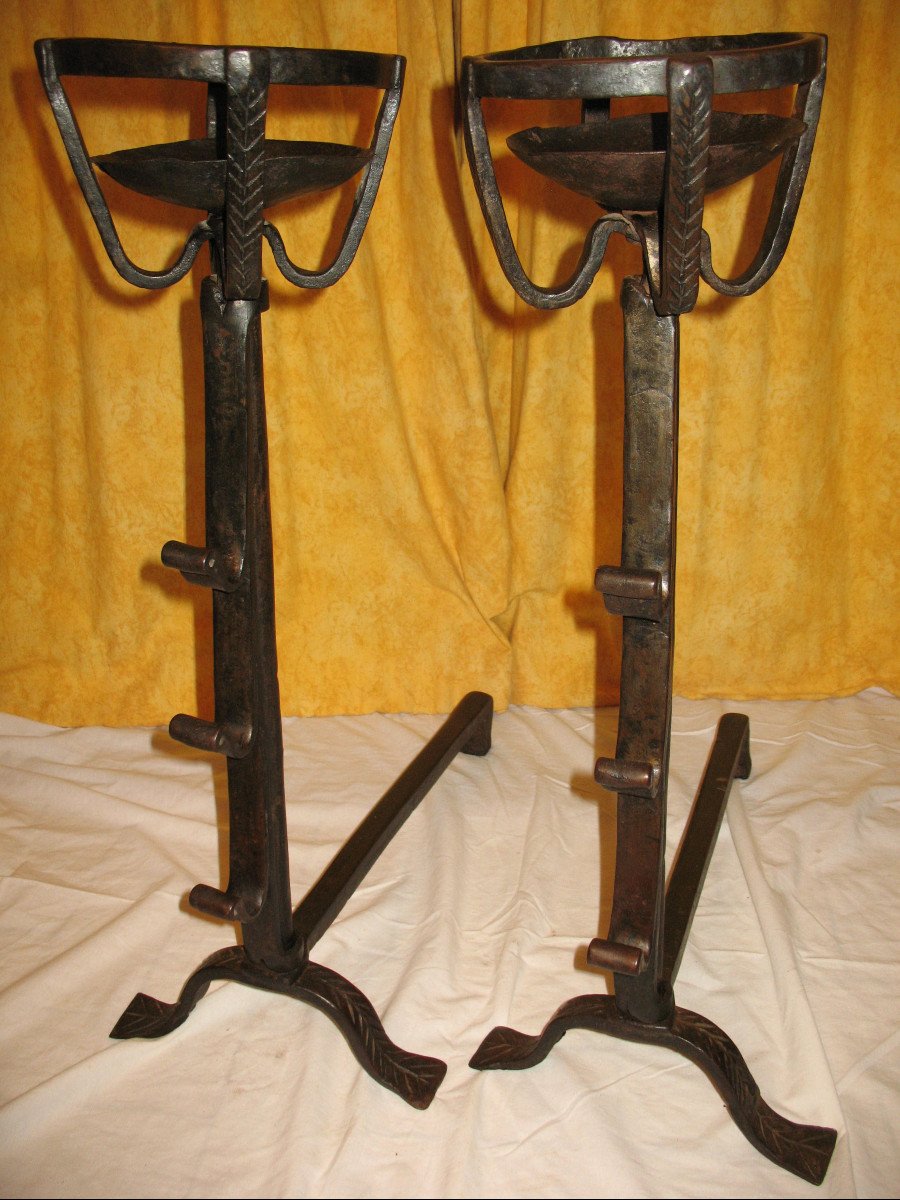 Paire de landiers chenets en fer forgé époque 18ème Origine Périgord-photo-8