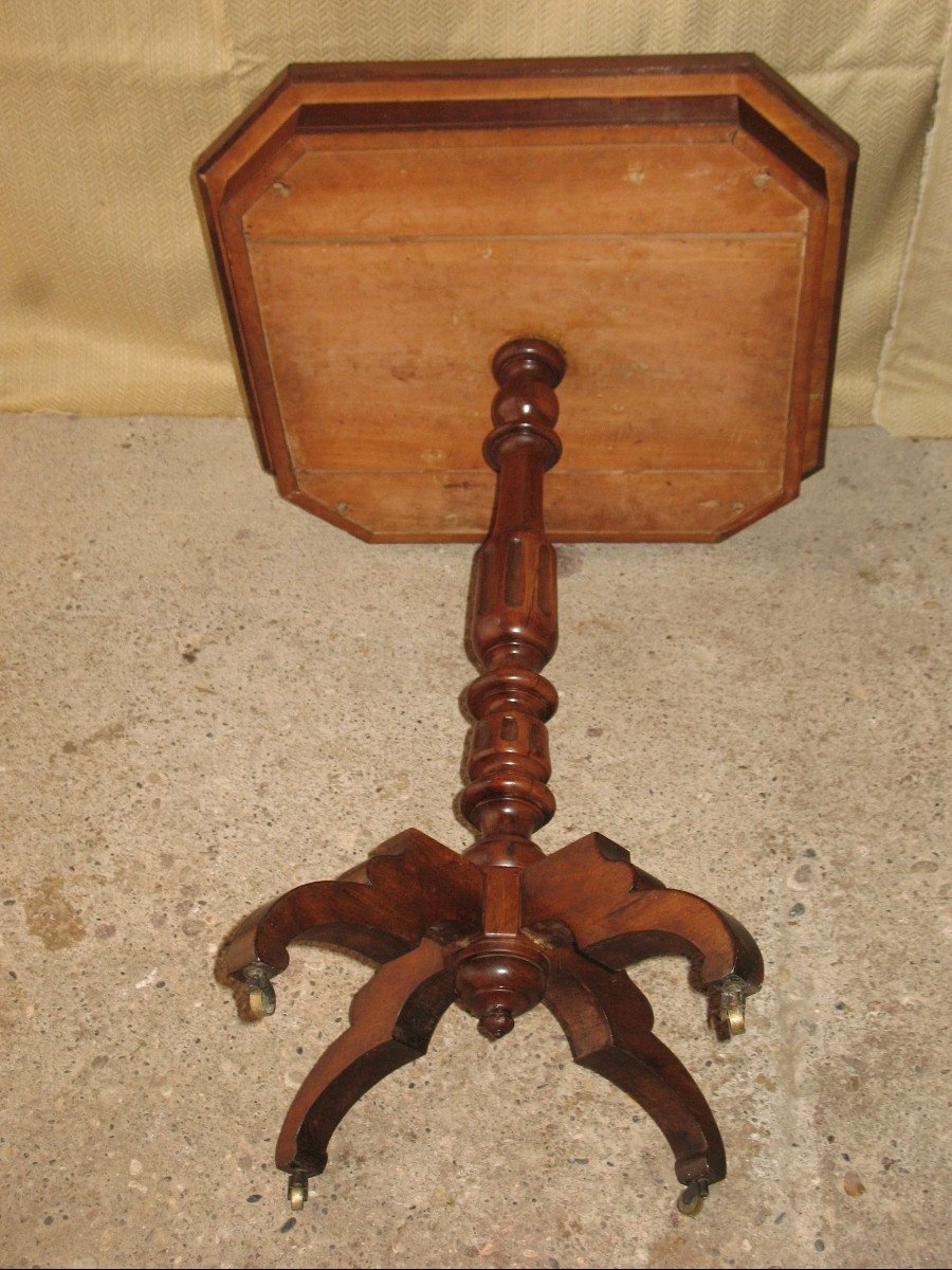 Petit guéridon octogonal en acajou et marqueterie à décor floral époque Restauration 19ème-photo-7