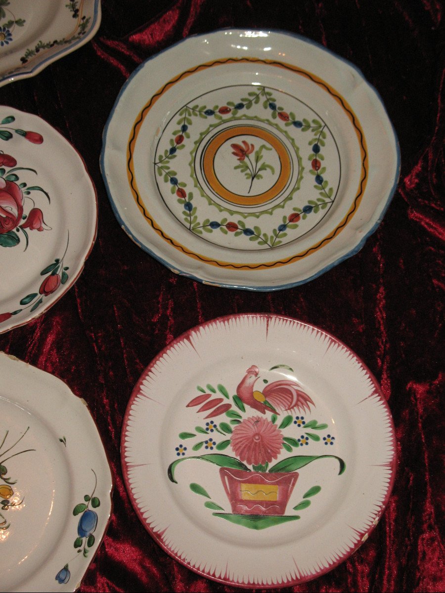 Regional Earthenware Collection Of Plates And Dishes Various Origins 7 Pieces-photo-4
