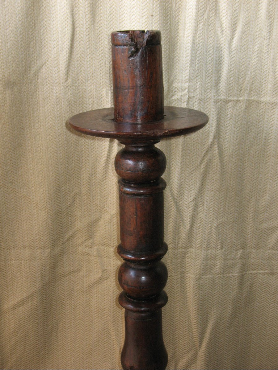 Pique cierge grand porte cierge en bois époque 18ème Louis XIV  h : 123,5 cm-photo-1