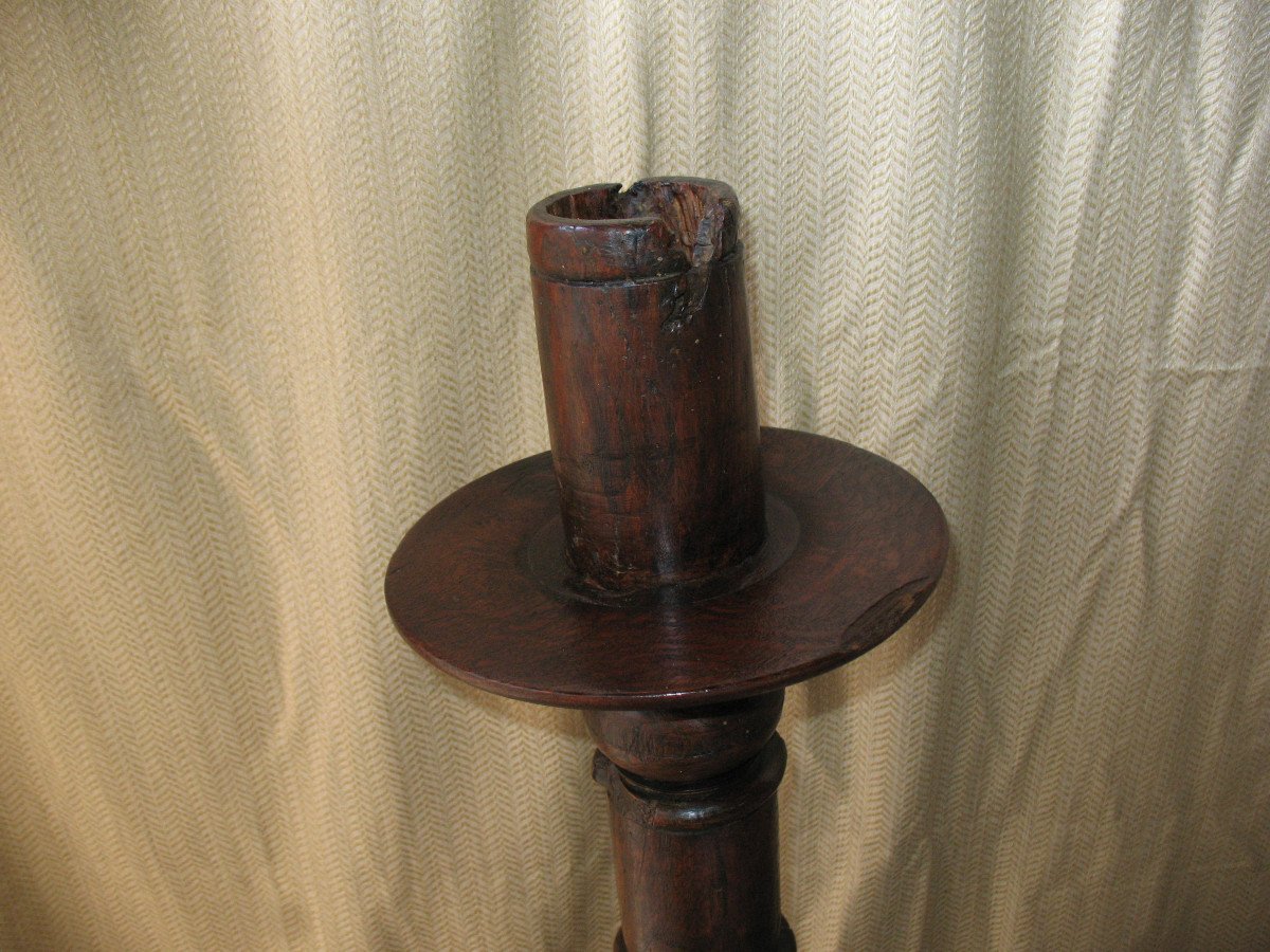 Pique cierge grand porte cierge en bois époque 18ème Louis XIV  h : 123,5 cm-photo-5