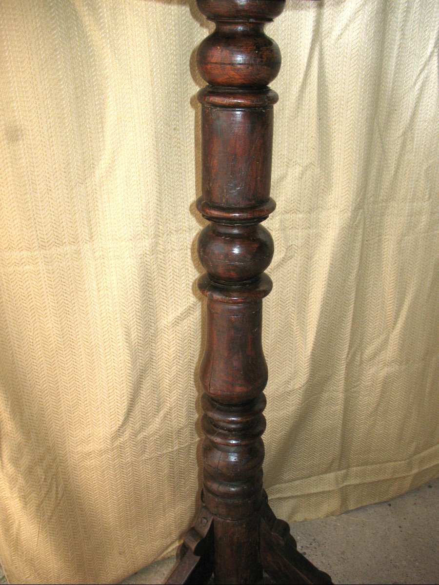 Pique cierge grand porte cierge en bois époque 18ème Louis XIV  h : 123,5 cm-photo-8