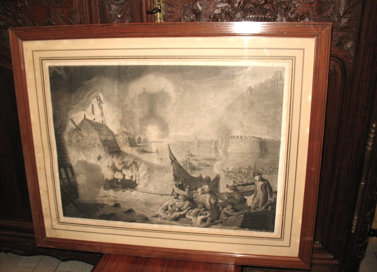 Bataille navale grande gravure anglaise de John Keyse Sherwin époque 18ème encadrée-photo-2