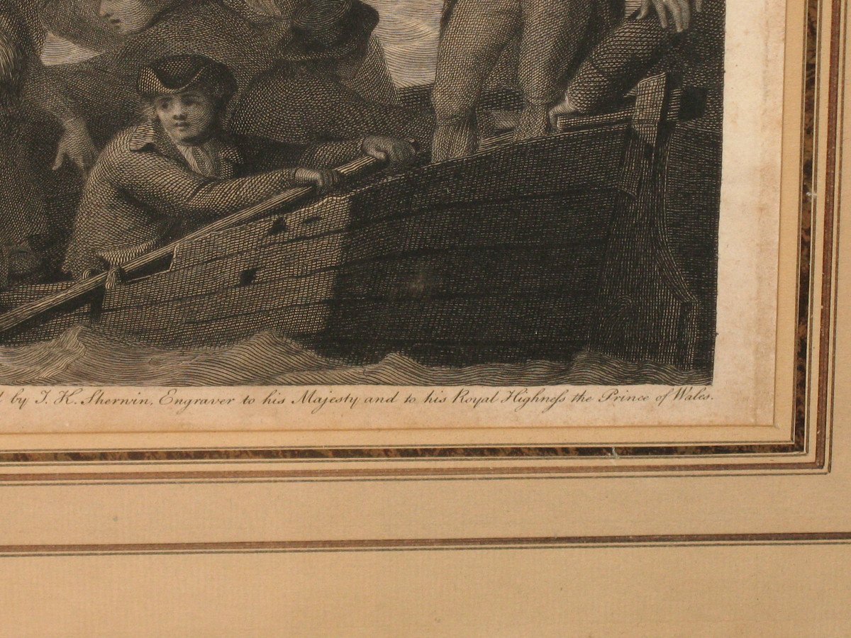 Naval Battle Large English Engraving By John Keyse Sherwin 18th Century Framed-photo-1