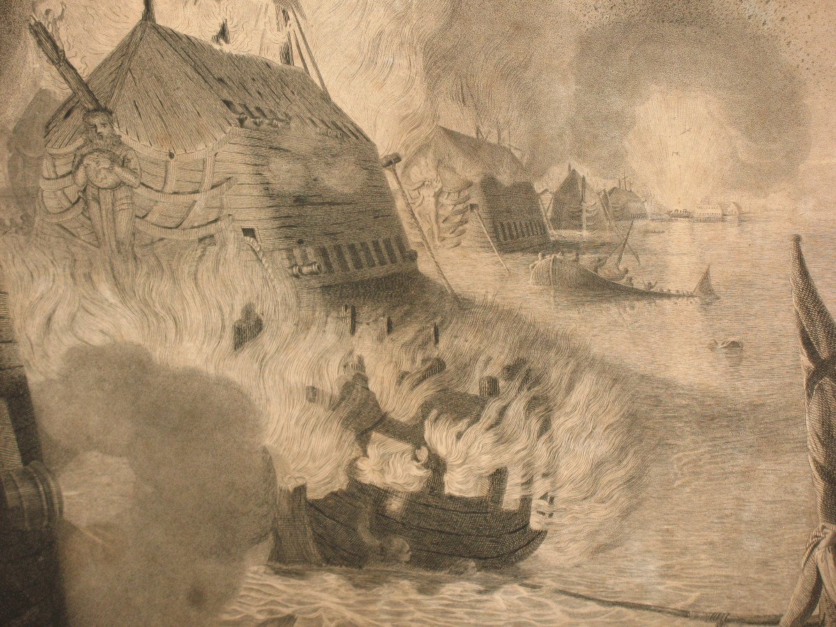 Naval Battle Large English Engraving By John Keyse Sherwin 18th Century Framed-photo-4