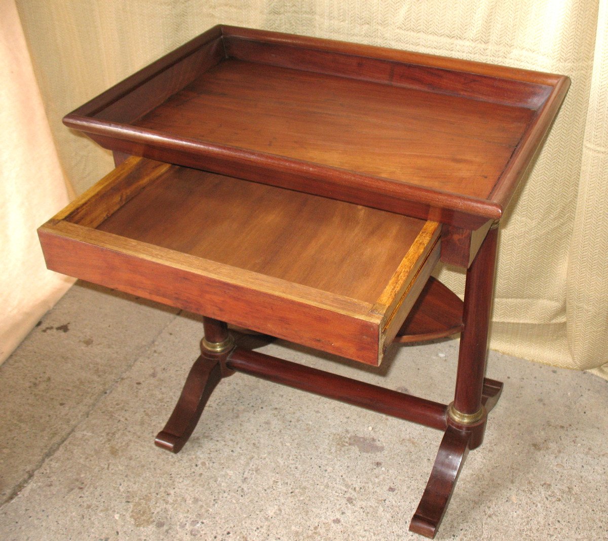 Empire Mahogany Work Table Cabaret Top 19th Century-photo-5