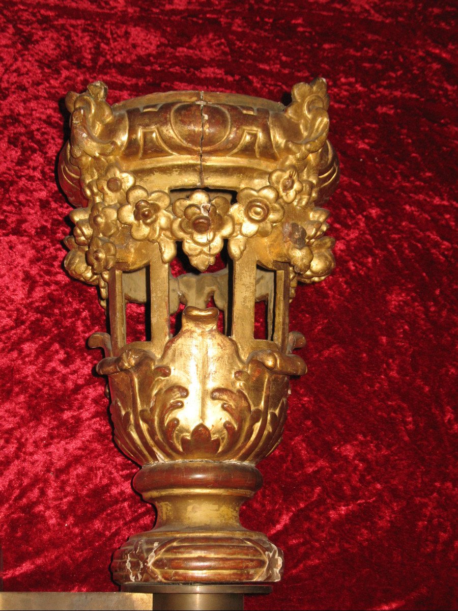 Pair Of Medici-shaped Lanterns In Gilded Wood, 18th Century, Louis XVI Style-photo-7