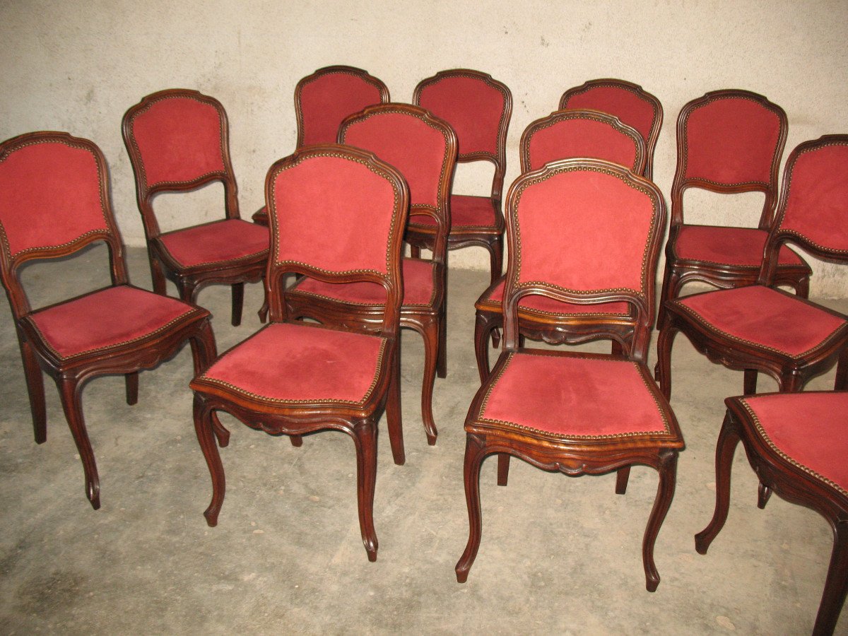 Suite de 12 chaises en noyer de style louis XV époque fin 19ème-photo-2