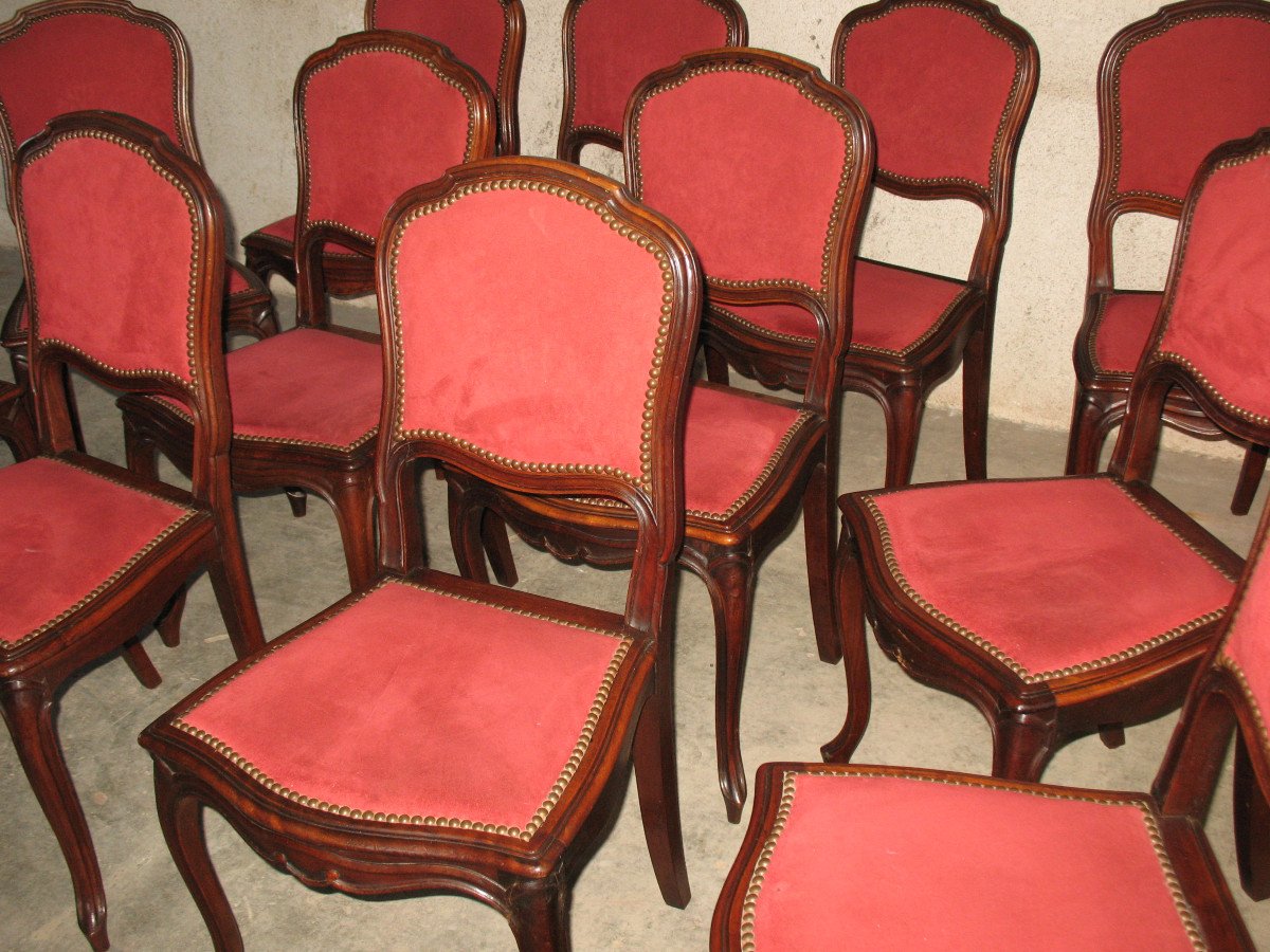 Suite de 12 chaises en noyer de style louis XV époque fin 19ème-photo-7