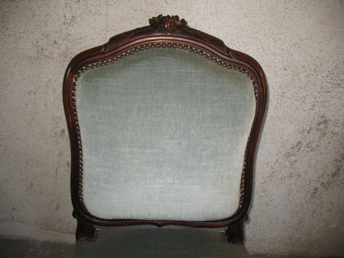 Paire de fauteuils à la Reine et de chaises en noyer  de style Louis XV époque 19ème-photo-4